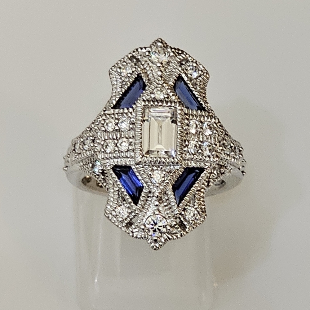 Beautiful Blue Sapphire & White Diamond Simulant Sterling Silver Ring Sz 6! - Picture 4 of 12